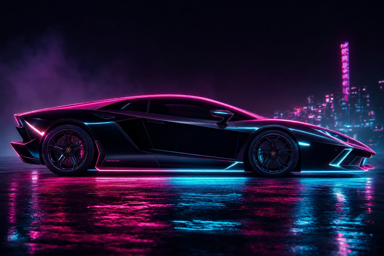 Neon sports car side profile